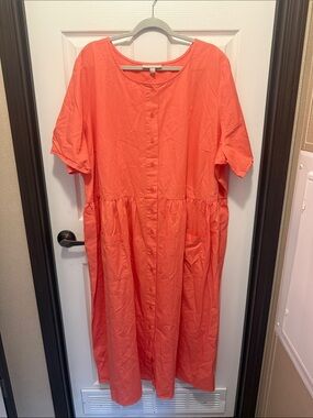 Woman Within Coral Button-Front Maxi Dress